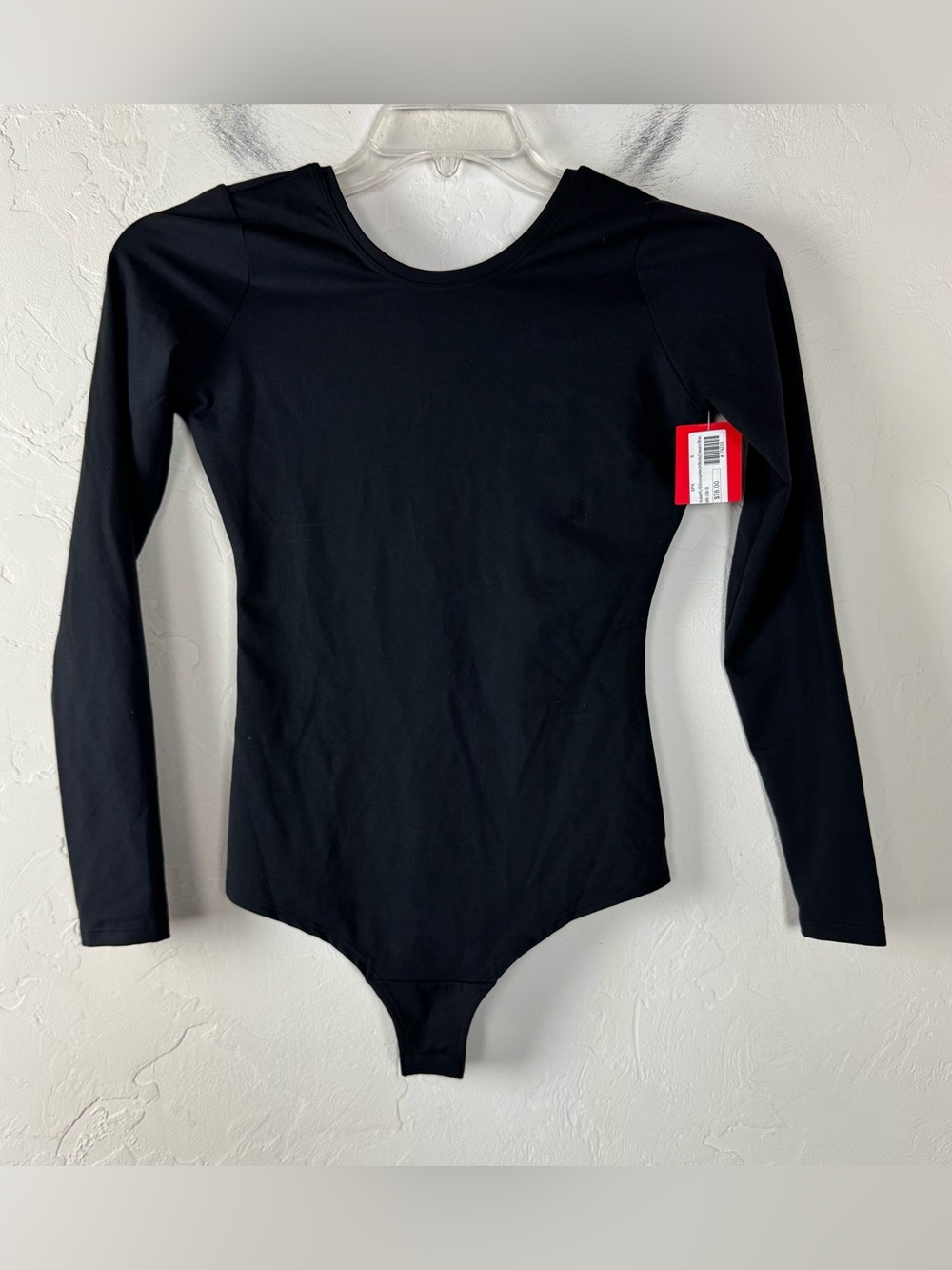 Spanx Bodysuit Scoop Neck Solid Black Knit Thong Shapewear Long Sleeve - Picture 2 of 10